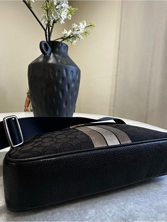 Coach Black Signature Messenger Bag with Brown Center Stripes - Picture 8 of 8